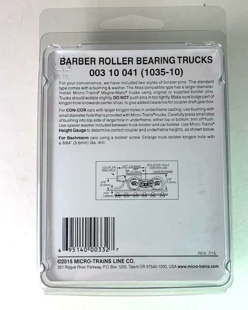 Micro-Trains N Barber Rolling Bearing Trucks with short shank couplers (10 Pair)